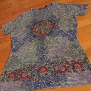 IDI Supersoft V-neck print T-shirt/metallic splash